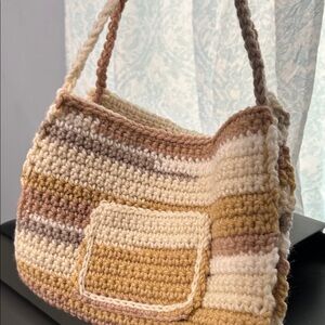 Handmade Crochet Striped bible bag - Cream, Brown, Tan